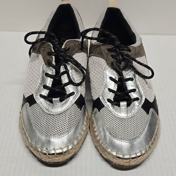 Marc Fisher Janette 4 Silver Leather And Fabric Espadrille Sneakers 9 - Picture 2 of 8